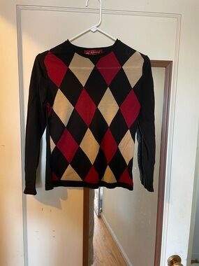 Argyle Long Sleeve Sweater - Black, Red, Beige